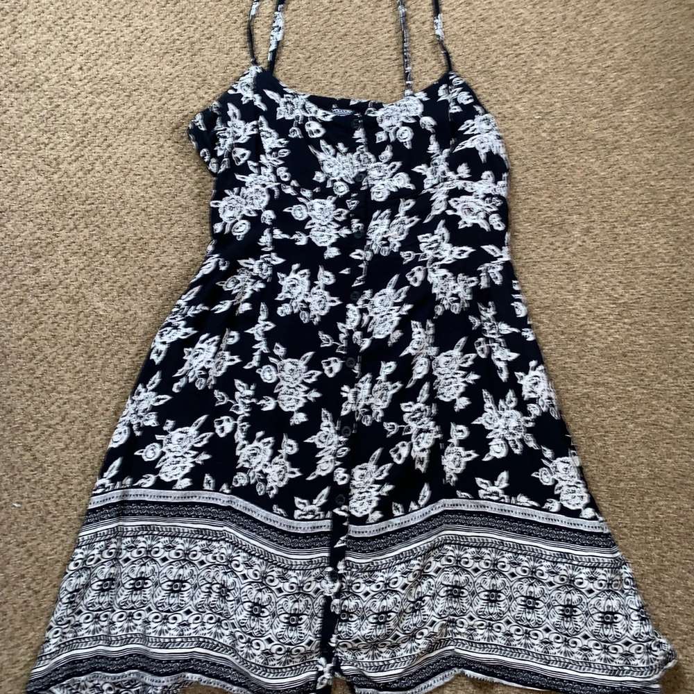 Black and white floral tank dress